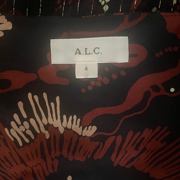 A.L.C. Mac Printed Metallic 97% Silk Blouse Sz 4 - Picture 5 of 6